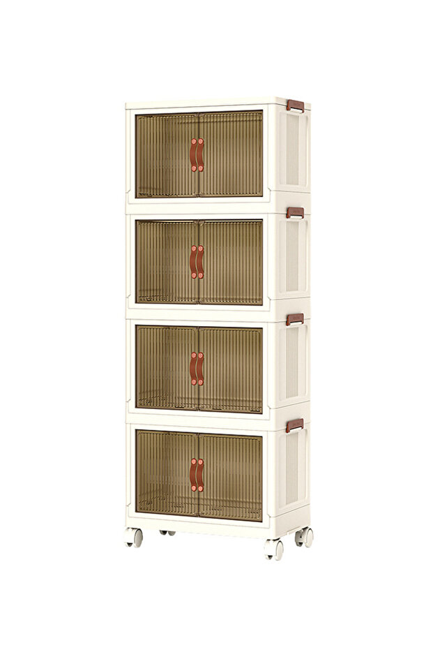 4-Tier Large Storage Cabinet with Doors and Wheels - 65x40x142CM