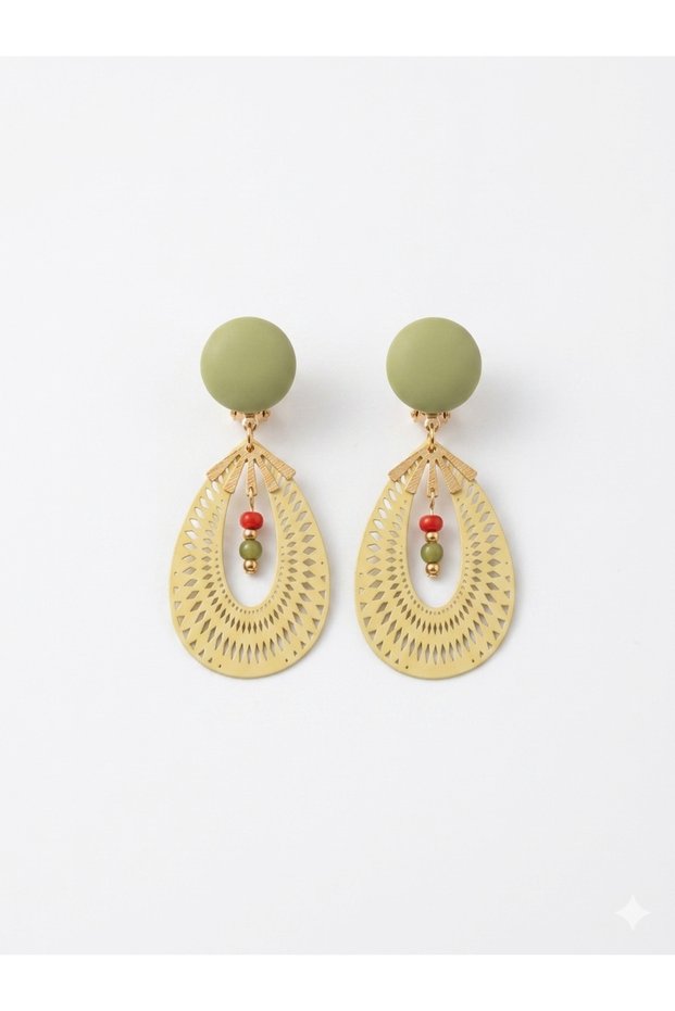 Non-Perforated Clip-On Women's Earrings - Green Yellow Orange Summer Earrings