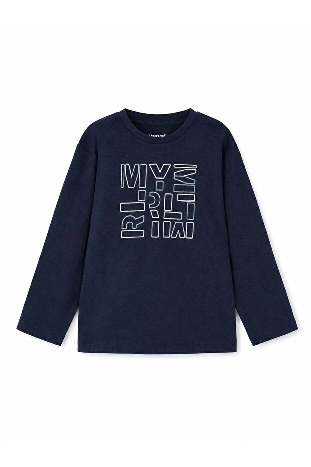 Boy's Navy Blue Printed Long Sleeve T-Shirt 2-9 Years Dark Blue