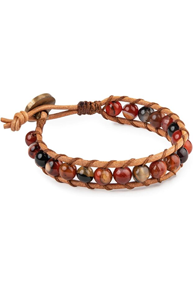 Legend Women's Bracelet, Leather Beaded Bracelet, with Leather & Agate, Handmade Adjustable Jewelry