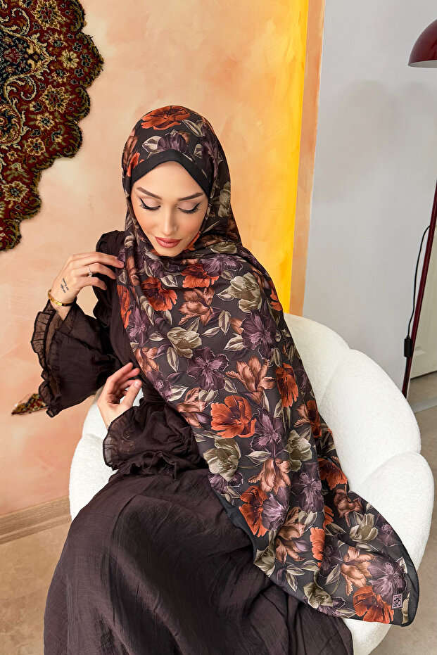 شال ناعم بلون أكوا مع نقش زهرة البندقية الحمراء