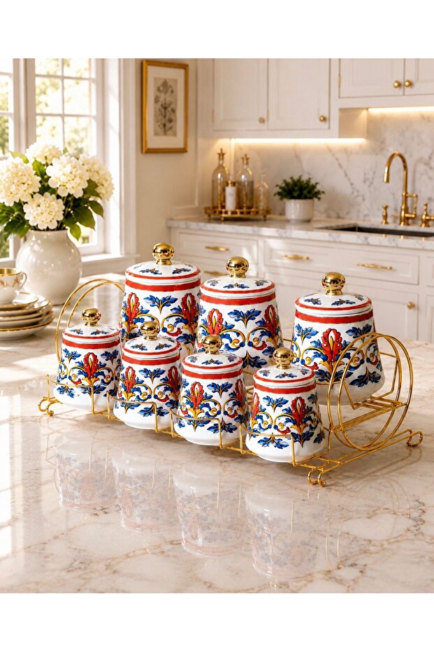 Acar Beland Porcelain Gold Steel 8-Piece Spice Set - Vacuum-Packed