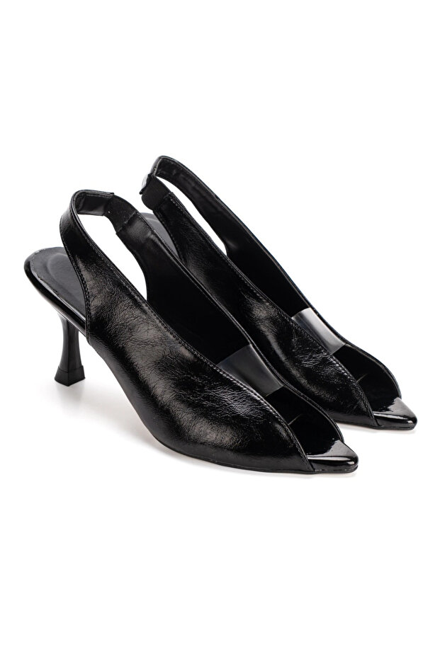 Women's 9 cm Pointed Toe Transparent Slippers Black
