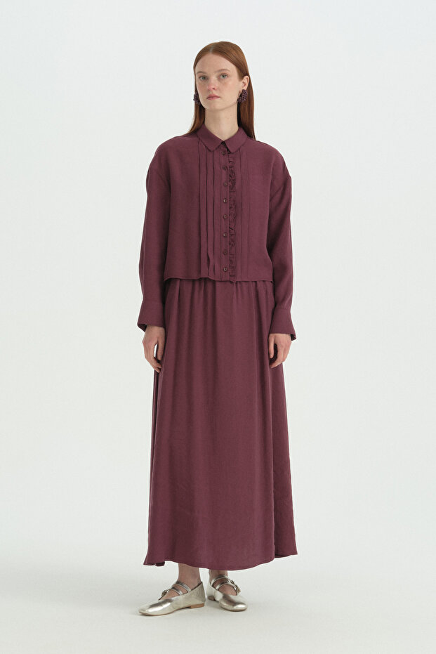 Modal Shirt Skirt Set - Burgundy