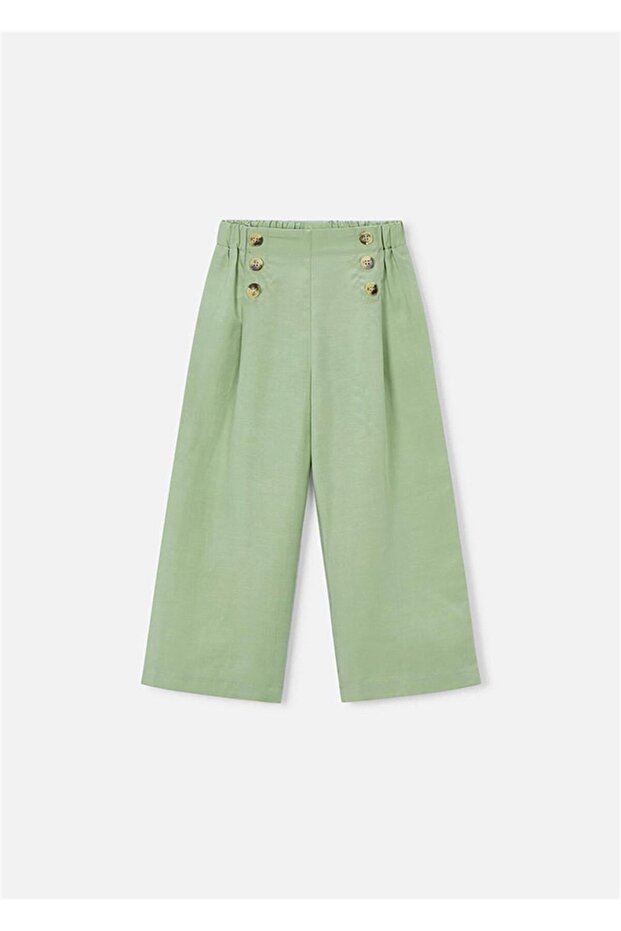 Girl's Buttoned Wide Leg Pants Green 3589