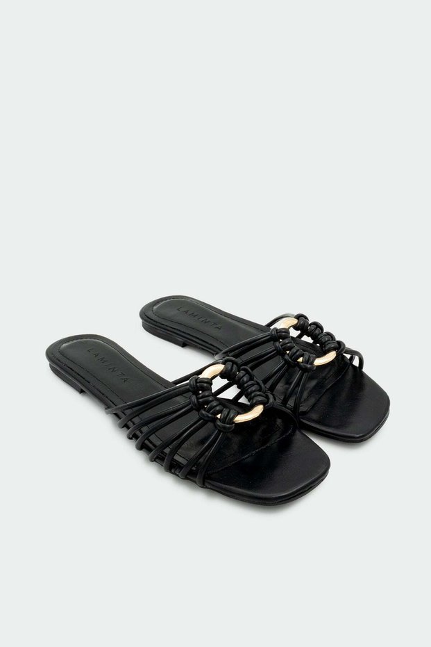 Lola Gold Accessory Flat Women's Black Slippers