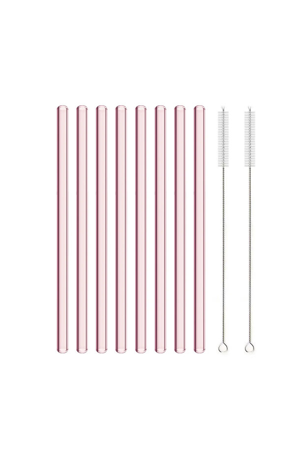 10Pcs Straight Pink Glass Straw Reusable Drinking Straw Borosilicate Glass Tube Straws for Drinks Co