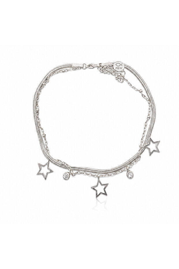 Steel Anklet Silver Color with Star and Stone Detail