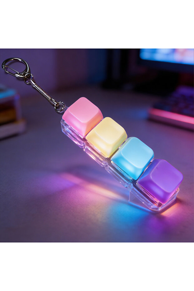 1PC Color 4Key Clickable Keyboard Keychain LED Light - Stress Anxiety Relief Fidget Toy, Portable De