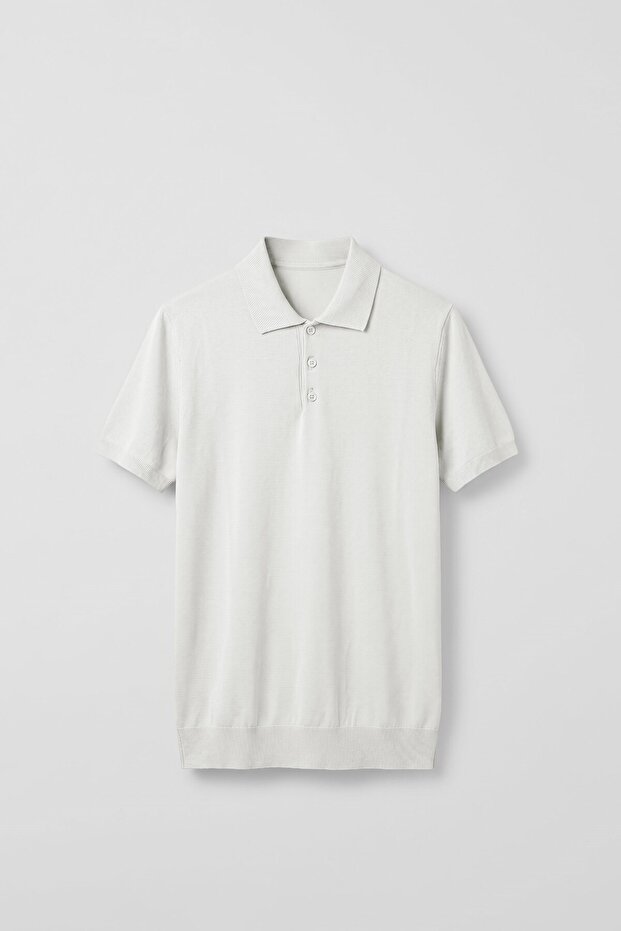 Men's Relaxed Fit Draped Polo Collar Knitwear T-Shirt White