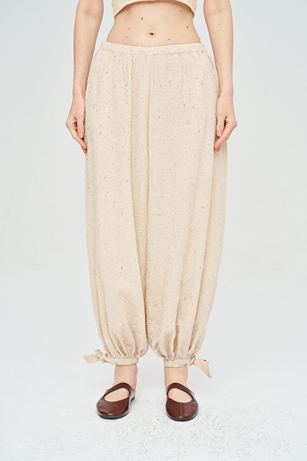 Women's Tie-Cuff Sequin Embroidered Shalwar Trousers