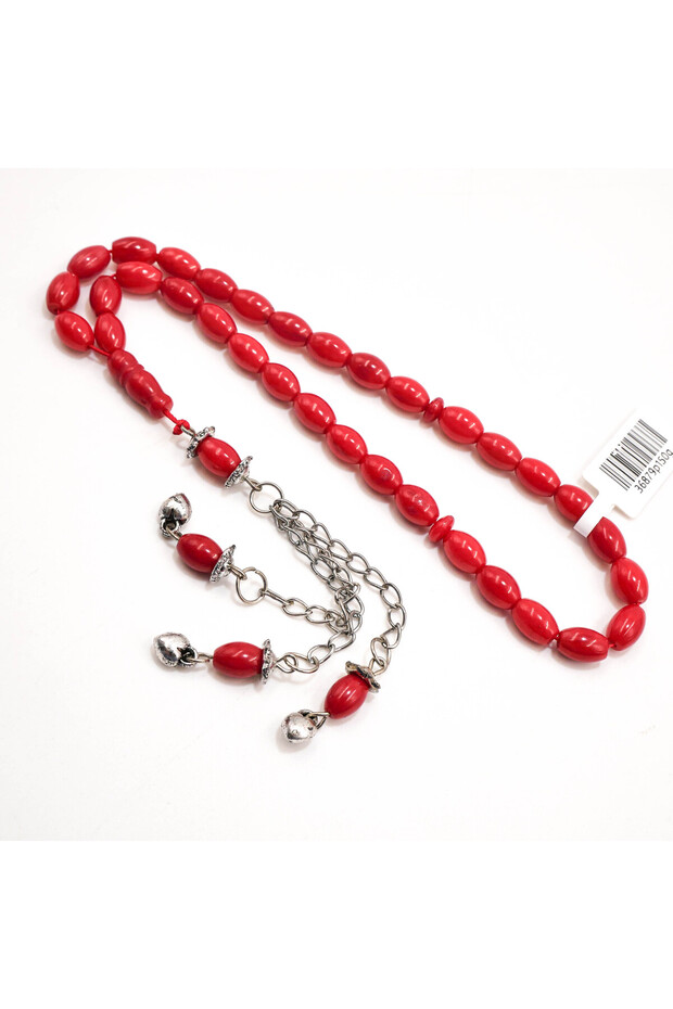 Laser Coral Rosary 33 Beads 9x6.5mm Red Oval Prayer Beads 20g Tasbih with Antimony Tassel