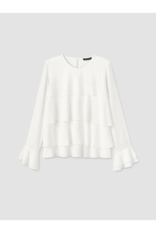 Lcw Modest White Crew Neck Layered Blouse