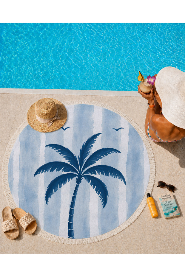 Round Beach Towel 150 cm Palm Tree Patterned Tropical Printed Beach Towel