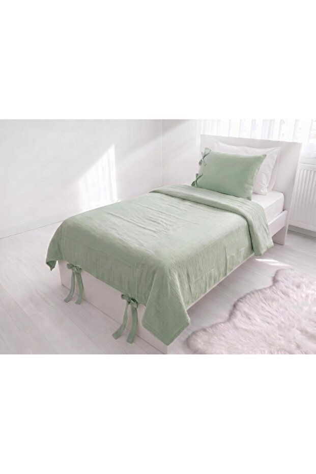 Lıa Single Layer Muslin Duvet Cover Set - Green