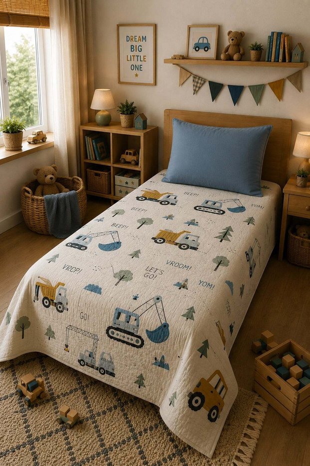 Baby and Children's Room Build Town – Construction Machinery Single Pike Set 160X230 cm 6Etd16