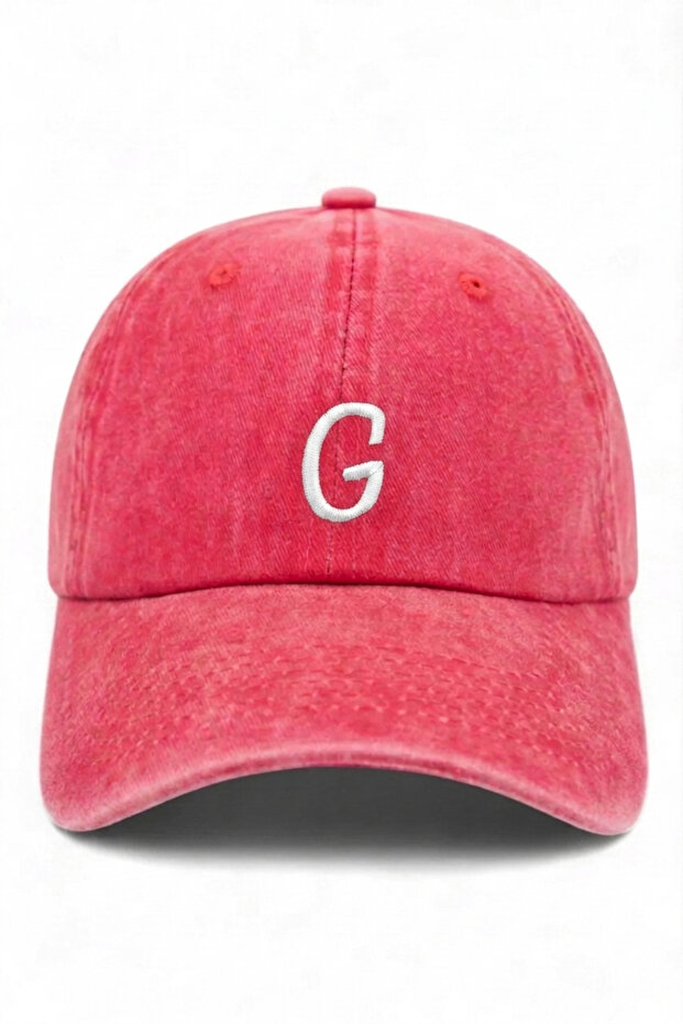 Red Embroidered Washable Vintage Unisex Hat with Letter g