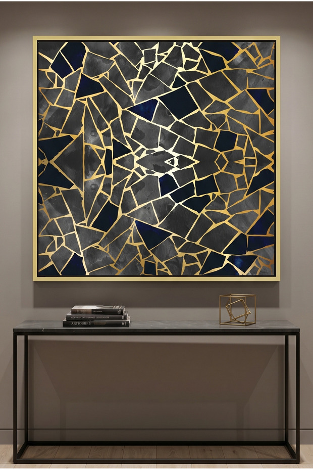 Abstract Kintsugi Stone Islamic Wall Art | Framed Canvas Print with Gold Foil Embossed | Luxury Modern Decor for Living Room, Bedroom, Office & Gift