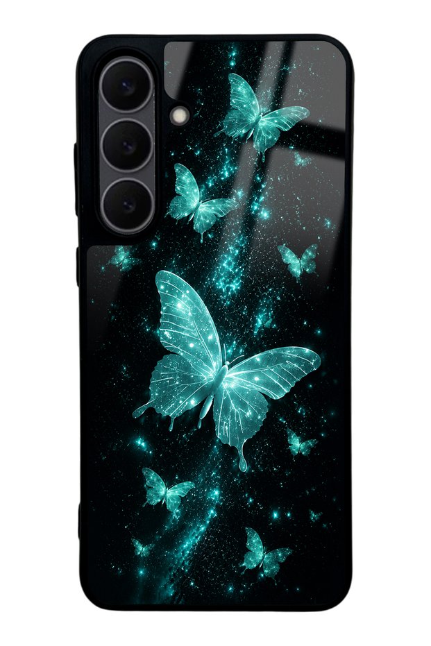 Samsung S25 Fe Turquoise Galaxy Butterfly Design Glossy Phone Case