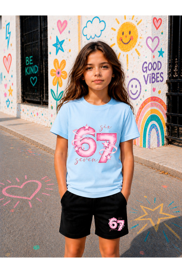 Six Seven Printed Girls' Shorts Set, Breathable Soft Fabric