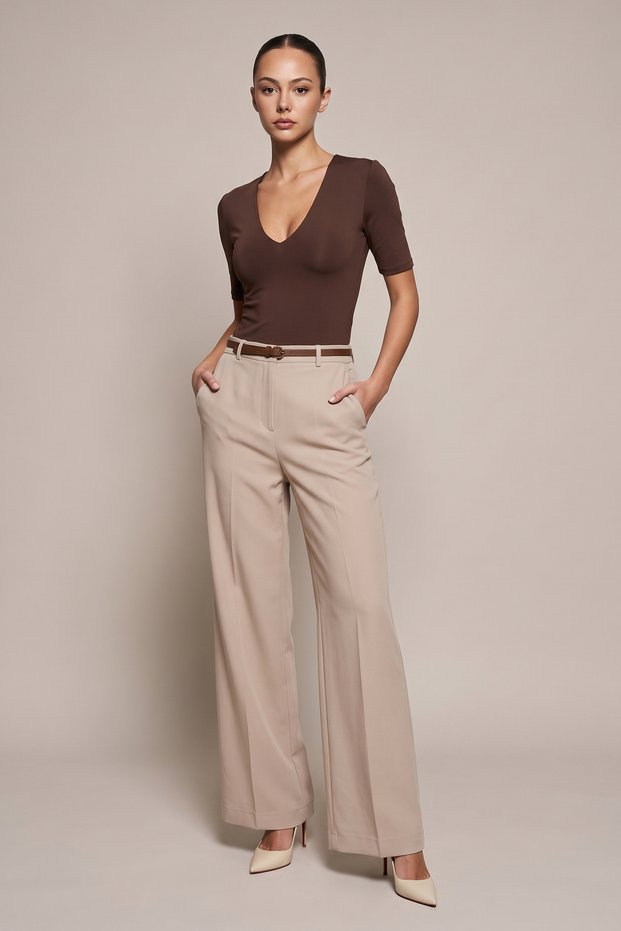 Women's Trousers Palazzo Pants Flowy Fit Loose Waist Elastic Waistband Summer Trousers Wide Leg Beige Fabric