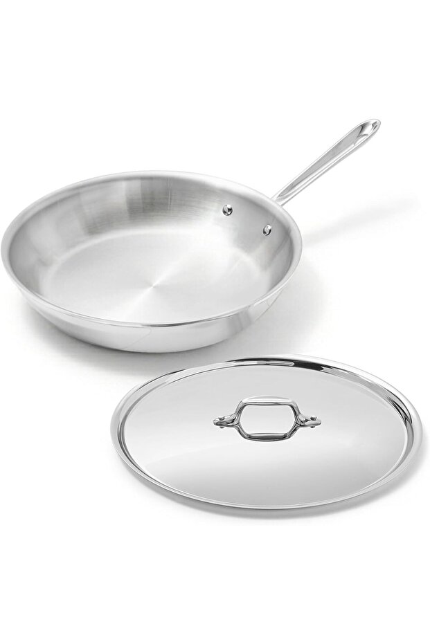 All-Clad Stainless Steel Tri-Ply Bonded Dishwasher Safe Fry Pan with Lid 10-Inch Silver