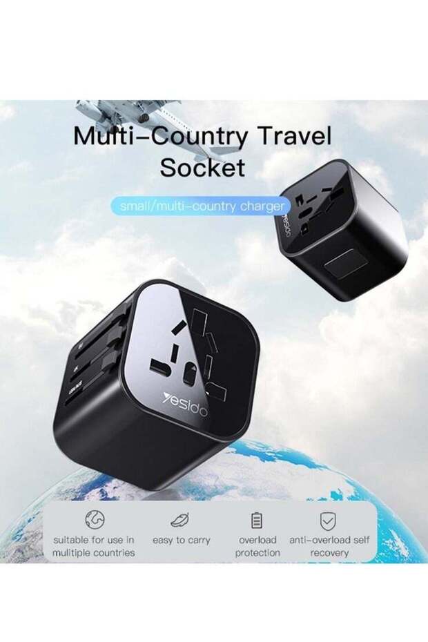 MC-09 Multi-function Universal Travel Adapter Plug (Black) - 2