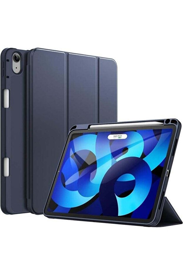 iPad Air 13" (M2) 2024 Blue Trifold Cover – Auto Wake/Sleep Function, Pencil Holder, Soft TPU Protection