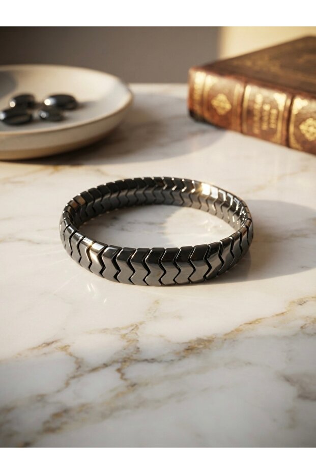 Sergeant Model Zigzag Cut Hematite Natural Stone Bracelet