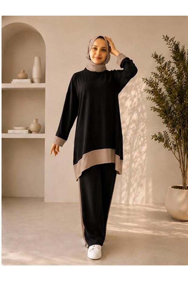 Yazlik Black Brown Detailed Double Set