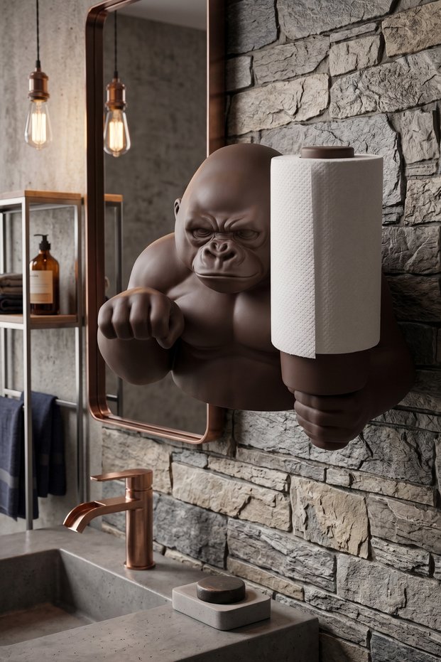 Decorative Toilet Paper Holder with Gorilla Figure 20X17 cm Pla Practical Bathroom Accessory