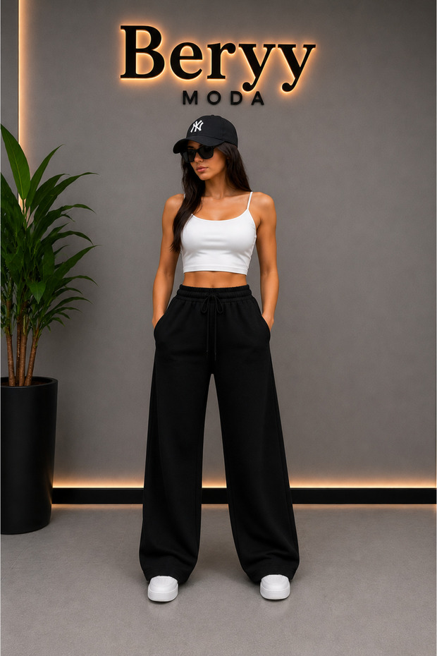 Double Black Gray Basic Crop Athlete Sweatpants Combination - 4