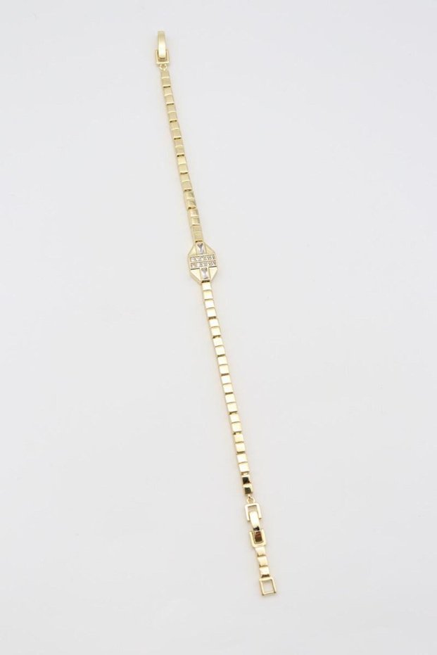 Vip Gold Stone Detailed Hexagonal Design Tarnish-Resistant Steel Stylish Bracelet 17+2 cm