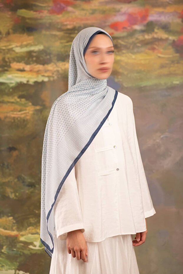 Raw Drop Patterned Soft Shawl Indigo - 1