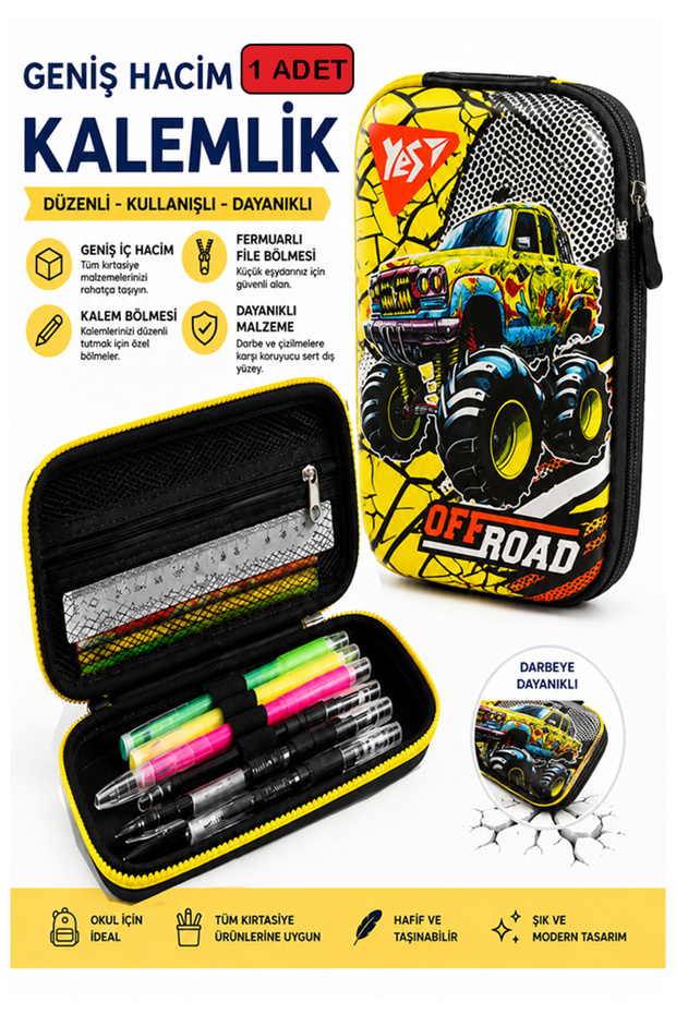Jeep Embossed Compartmented Pencil Holder 1 Piece P-6011 Boy's School Pencil Case 3D Cute Cartoon