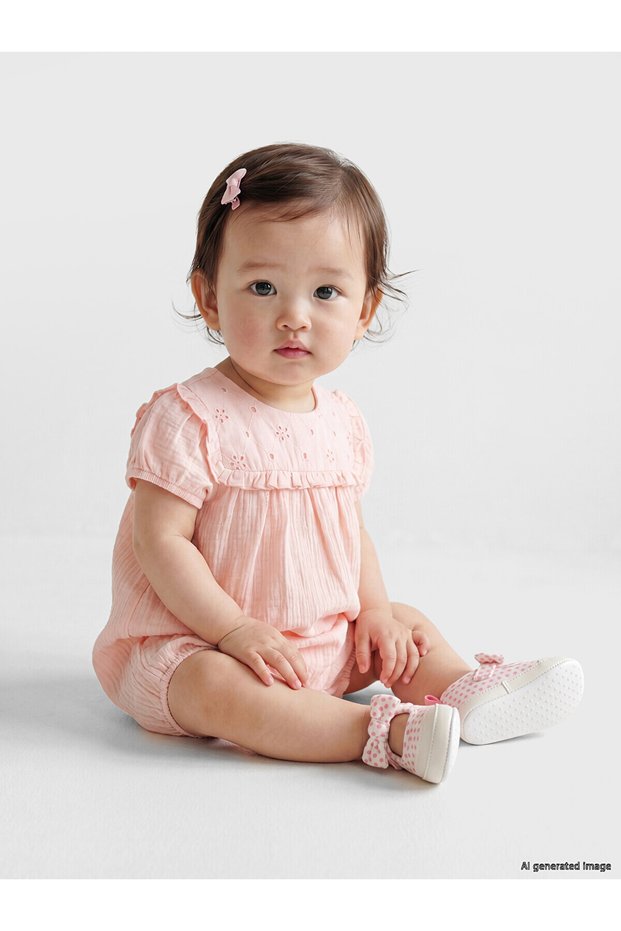 Two Mt Shop Quality Scallop Detailed Ruffled Baby Girl Muslin Romper