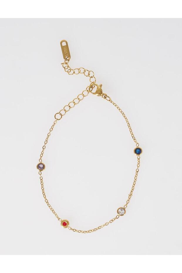 Colorful Stone Steel Bracelet Gold
