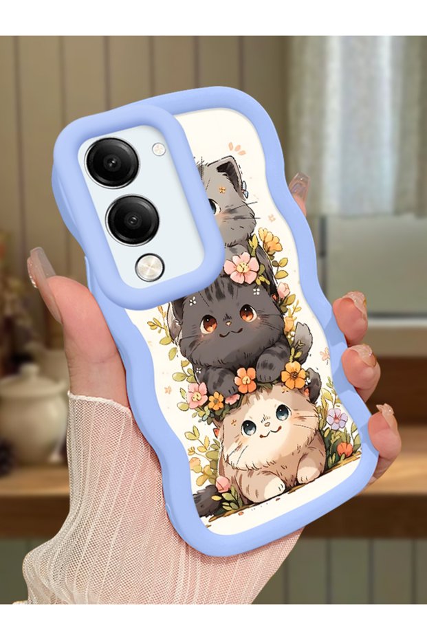 Vivo Y04 Compatible Case Camera Protector Blue Silicone Couple Phone Case Cat Pattern