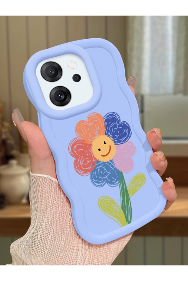 Oppo Reno 14F Compatible Case Camera Protector Blue Silicone Couple Phone Case Floral Pattern