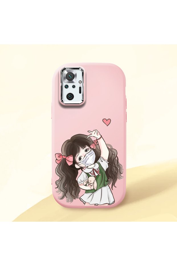 Redmi Note 10 Pro Compatible Case Camera Protector Pink Silicone Couple Phone Case Girl Patterned