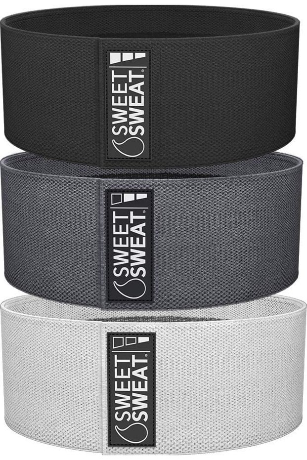 Sweet Sweat Hip Bands with 3 Levels of Resistance | Non-Slip Fabric Booty Bands for Squats & Lunges | Includes Free Mesh Carrying Bag