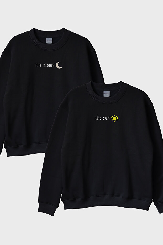 طقم سويت شيرت أسود برقبة دائرية من ماركة Moon and Sun