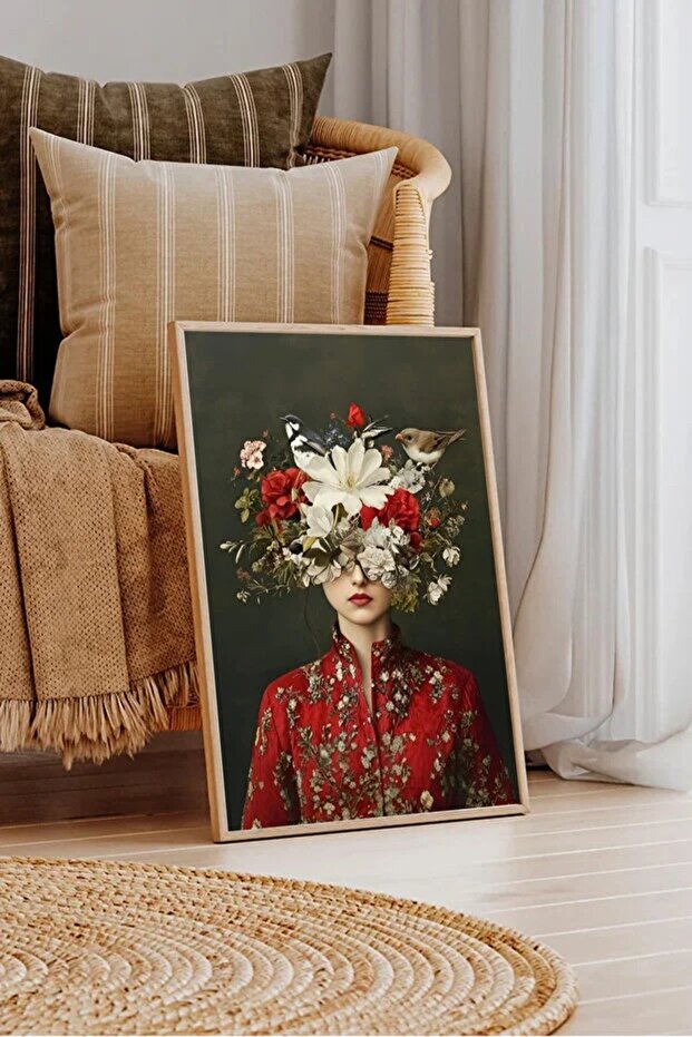 Woman Crowned with Flowers Decorative Framed Mdf Painting