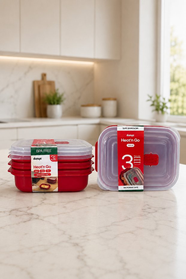 3-Piece Storage Container Set 3X1300 ml Microwave Safe Food Container with Steam Release Lid