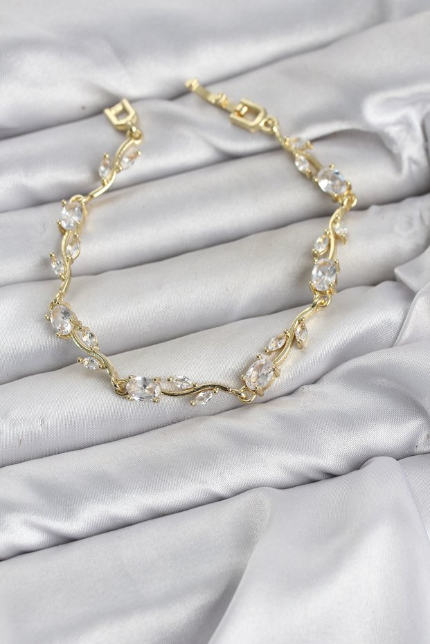 Brass Gold Color Zircon Stone Flower Model Women's Bracelet - Ebj260701W44122