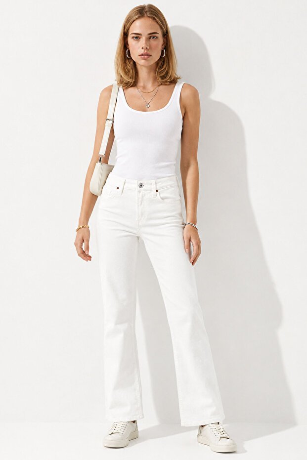 Wanda White Wide Leg Jean Pants-White