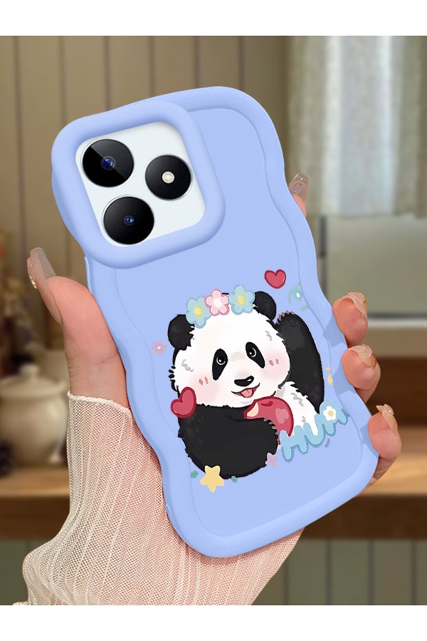 Realme Note 50 Compatible Case Camera Protector Blue Silicone Couple Phone Case Panda Pattern