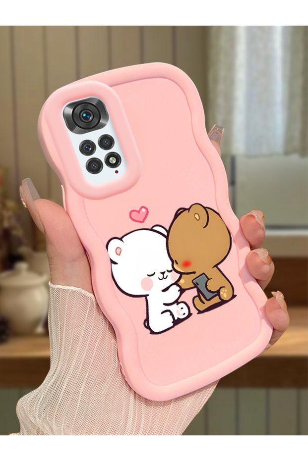 Redmi Note 11 Compatible Case Camera Protector Pink Silicone Couple Phone Case Cute Pattern