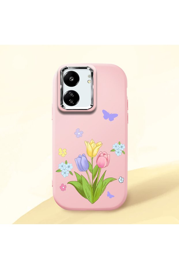 حافظة متوافقة مع هاتف Poco C65، حافظة هاتف واقية من السيليكون باللون الوردي، مزينة بنمط الزهور