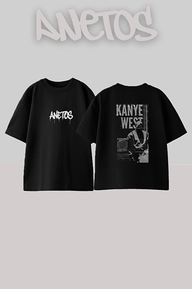تي شيرت أسود كبير الحجم مطبوع بتصميم Kanye West_99